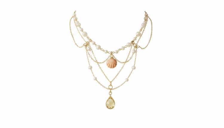 گردنبند دراپ آویز صدف مرواریدی استیل رنگ ثابت